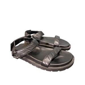 Bershka Platform‎ Chunky Sandals Womens 40 Black Quilted Straps Lug Sole Sporty